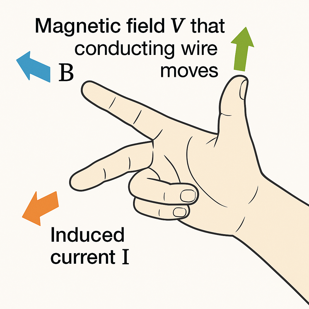 Right-hand rule for current, magnetic field, and force
